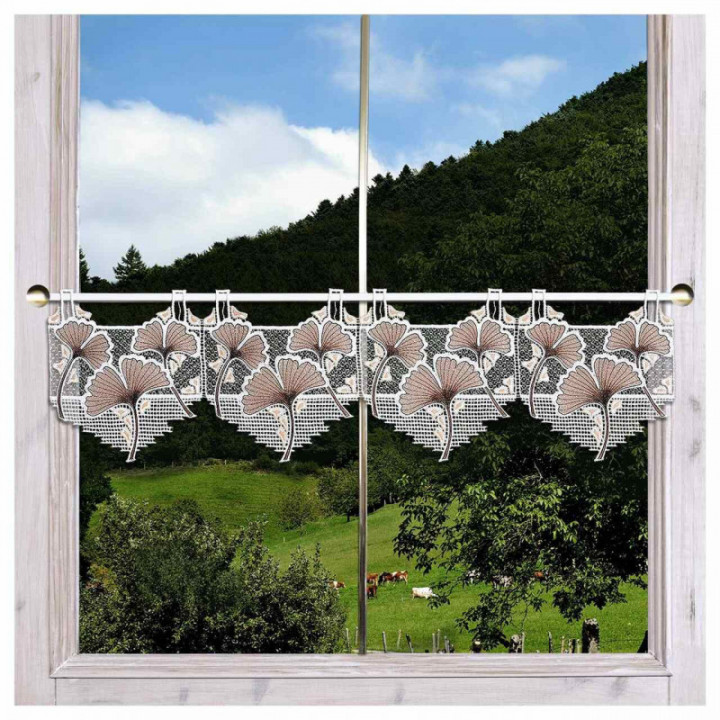 Feenhaus-Scheibengardine Giovanni Ginko Plauener Spitze 22 cm hoch