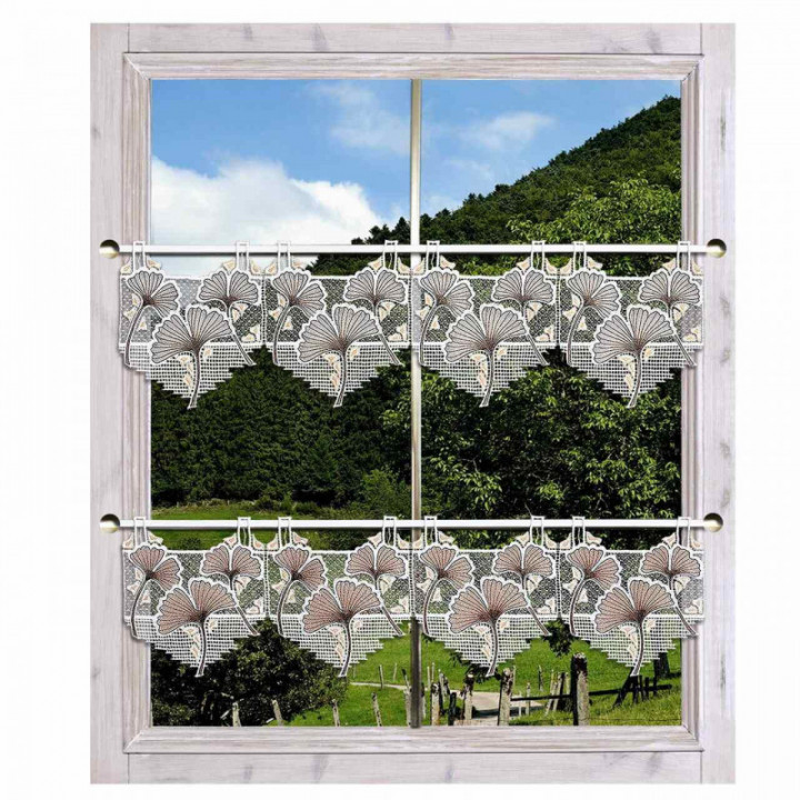 Feenhaus-Scheibengardine Giovanni Ginko Plauener Spitze 22 cm hoch