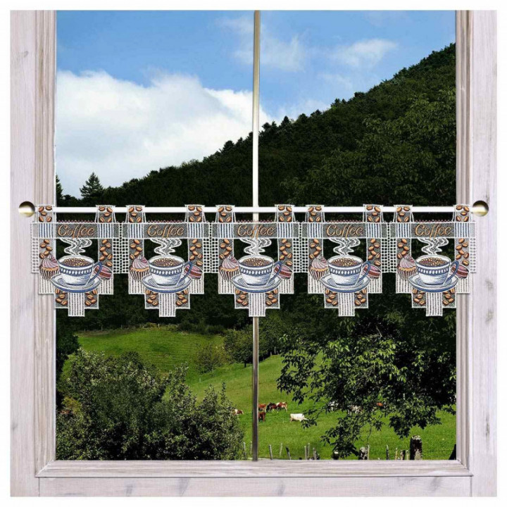 Feenhaus-Küchengardine Kaffeepause Echte Plauener Spitze