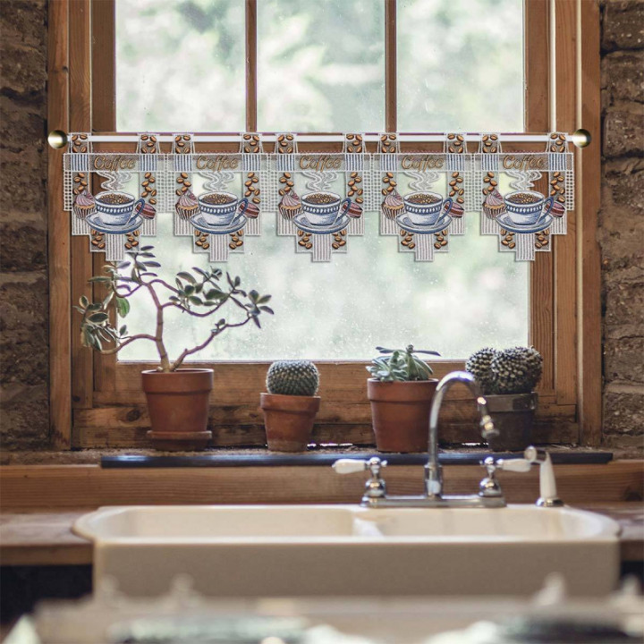 Feenhaus-Küchengardine Kaffeepause Echte Plauener Spitze