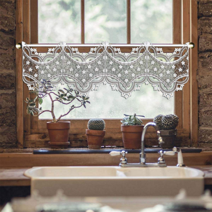 Feenhaus-Scheibengardine Blumenteppich Echte Plauener Spitze