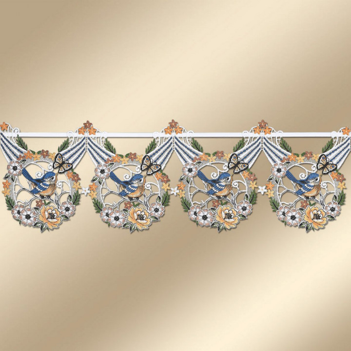 Feenhaus-Scheibengardine Sommerlied Echte Plauener Spitze Vögelchen