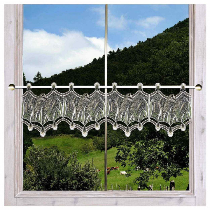 Feenhaus-Scheibengardine Gräser im Sommerwind Echte Plauener Spitze