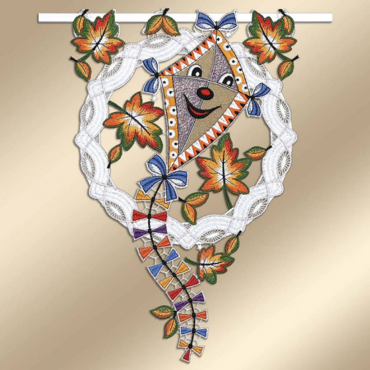 Scheibenhänger Fröhlicher Drachen im Herbstwind Echte Plauener Spitze