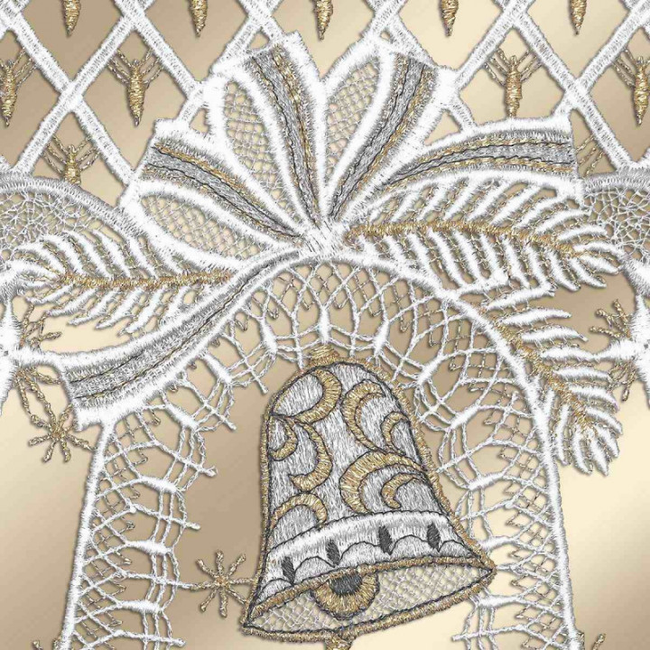 Scheibenhänger Weihnachtsträumerei mit Glocke Echte Plauener Spitze