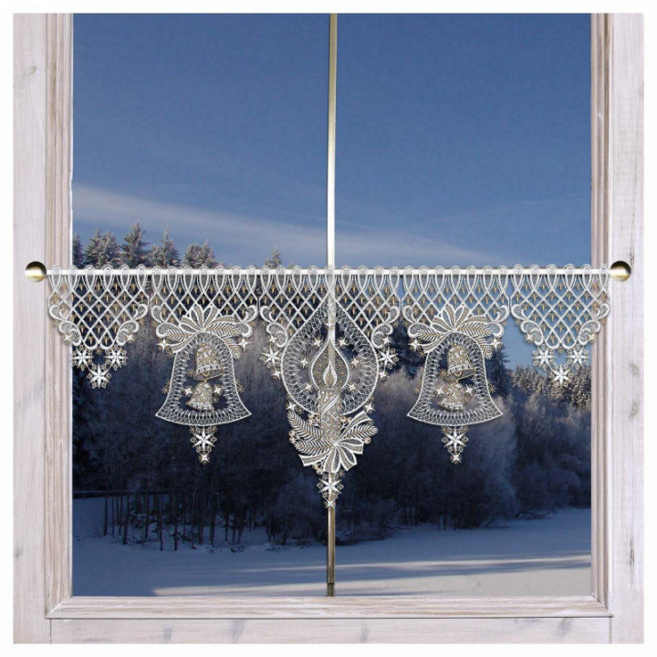 Scheibenhänger Weihnachtsträumerei mit Glocke Echte Plauener Spitze
