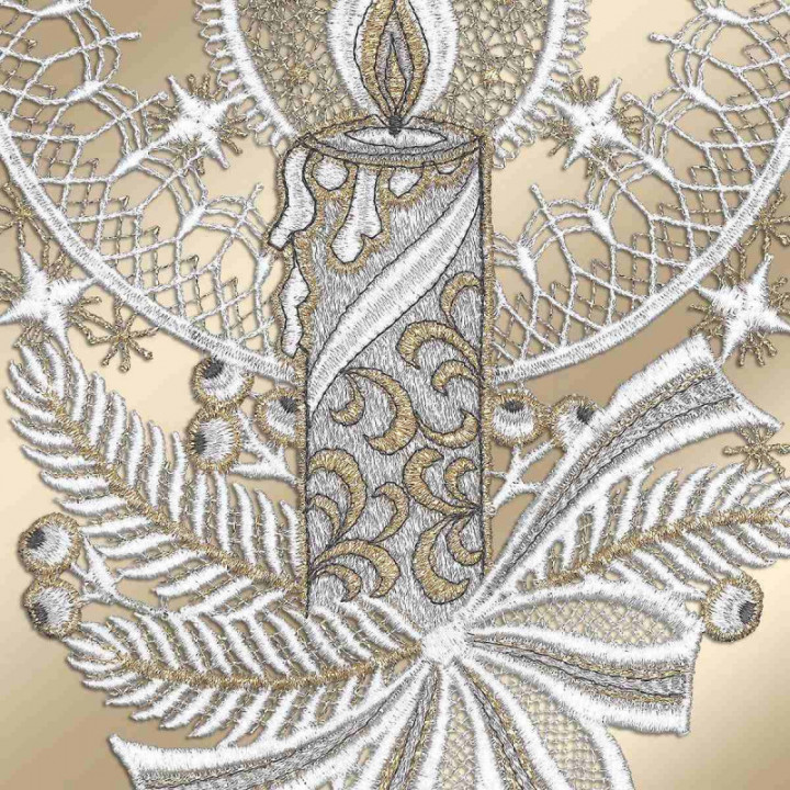 Scheibenhänger Weihnachtsträumerei mit Kerze Echte Plauener Spitze