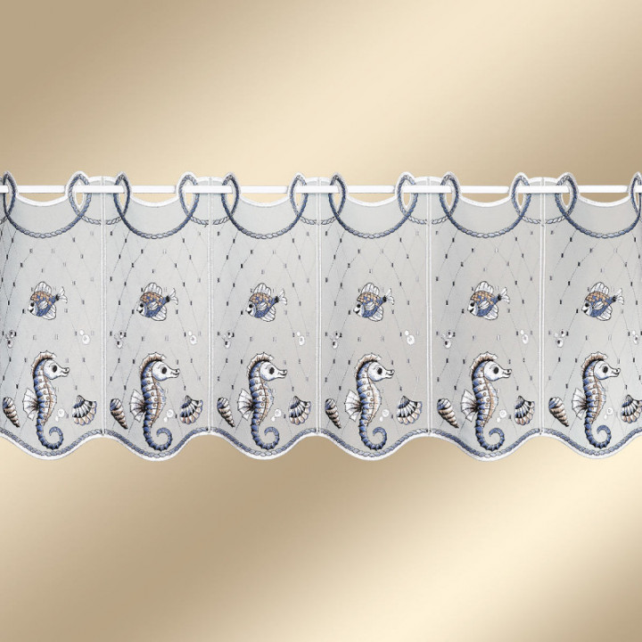 Zauberhafte Scheibengardine Meereszauber mit Seepferdchen und Fischen –  Maritimes Flair der Unterwasserwelt für Ihr Zuhause