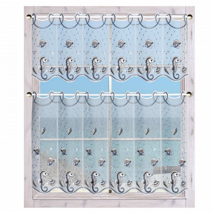 Zauberhafte Scheibengardine Meereszauber mit Seepferdchen und Fischen –  Maritimes Flair der Unterwasserwelt für Ihr Zuhause