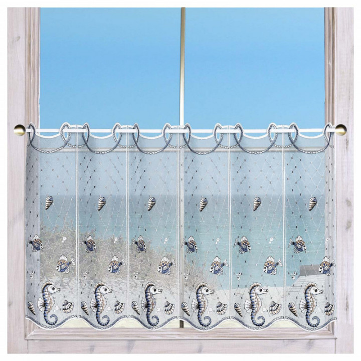 Zauberhafte Scheibengardine Meereszauber mit Seepferdchen und Fischen –  Maritimes Flair der Unterwasserwelt für Ihr Zuhause