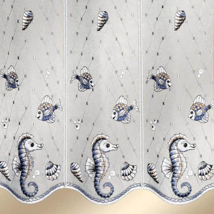 Zauberhafte Scheibengardine Meereszauber mit Seepferdchen und Fischen –  Maritimes Flair der Unterwasserwelt für Ihr Zuhause