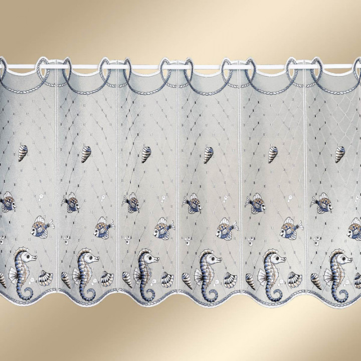 Zauberhafte Scheibengardine Meereszauber mit Seepferdchen und Fischen –  Maritimes Flair der Unterwasserwelt für Ihr Zuhause