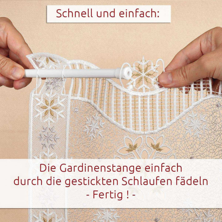 Winter-Scheibengardine Leise rieselt der Schnee Plauener Spitze Scheibenhänger