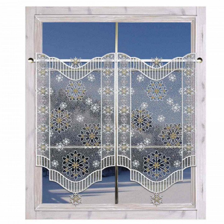 Winter-Scheibengardine Leise rieselt der Schnee Plauener Spitze Scheibenhänger