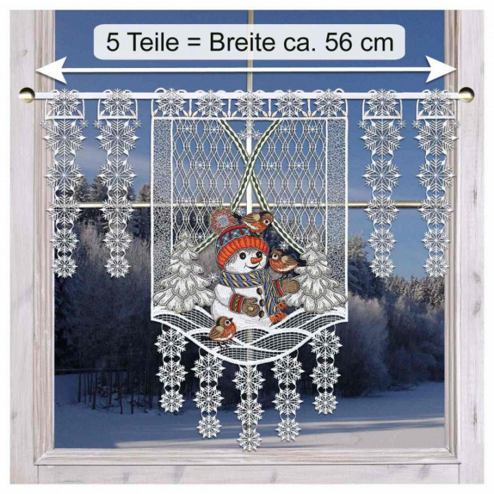 Scheibenhänger Fröhliche Winterzeit mit Schneemann Plauener Spitze