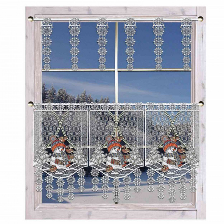 Scheibenhänger Fröhliche Winterzeit mit Schneemann Plauener Spitze