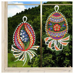 Fensterbilder 2er Set Ostereier Primel & Blütenrispe blau 21x13 cm | Echte vogtländische Spitze