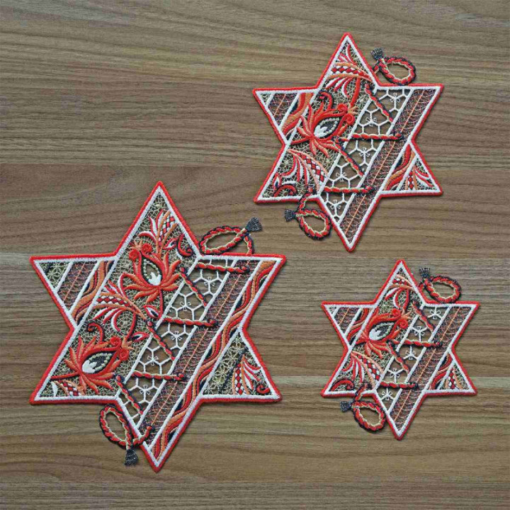 Tischdecke Sternentraum Plauener Spitze Weihnachts-Deckchen rot