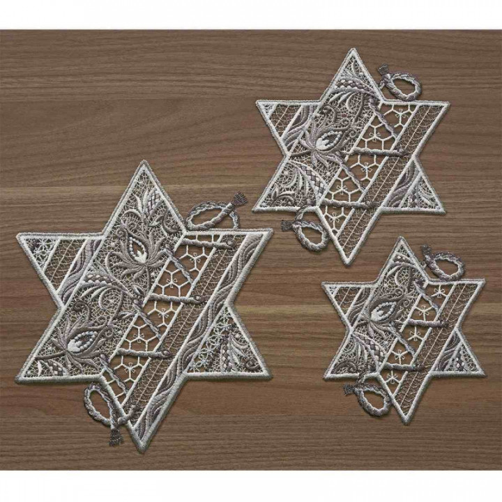 Tischdecke Sternentraum Plauener Spitze Weihnachts-Deckchen grau