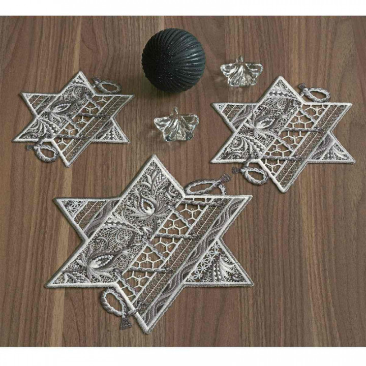 Tischdecke Sternentraum Plauener Spitze Weihnachts-Deckchen grau