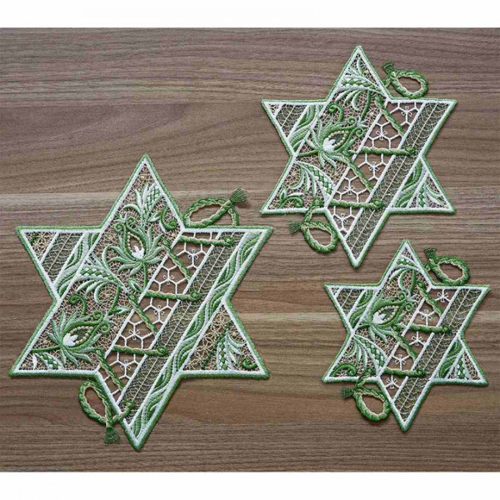 Tischdecke Sternentraum Plauener Spitze Weihnachts-Deckchen grün