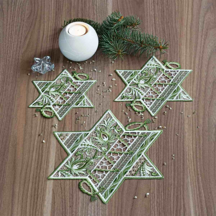 Tischdecke Sternentraum Plauener Spitze Weihnachts-Deckchen grün