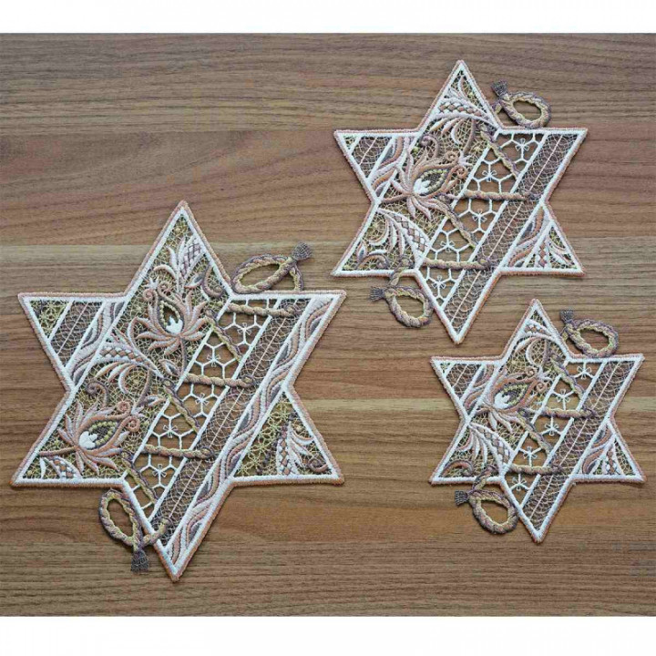 Tischdecke Sternentraum Plauener Spitze Weihnachts-Deckchen beige