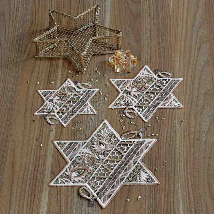 Tischdecke Sternentraum Plauener Spitze Weihnachts-Deckchen beige