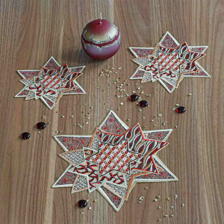 Tischdecke Sternenzauber Plauener Spitze Weihnachts-Deckchen rot