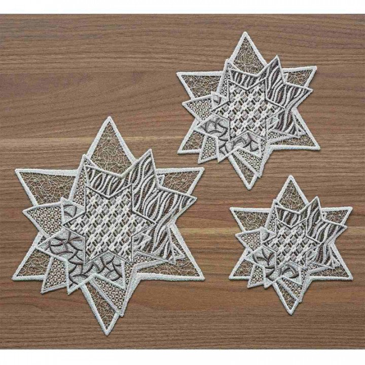 Tischdecke Sternenzauber Plauener Spitze Weihnachts-Deckchen grau