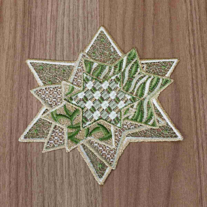 Tischdecke Sternenzauber Plauener Spitze Weihnachts-Deckchen grün