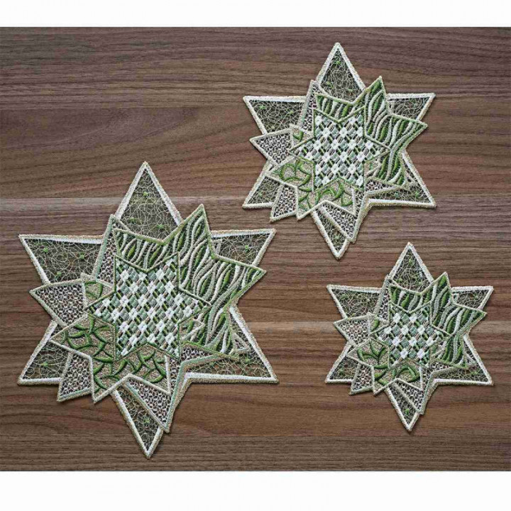 Tischdecke Sternenzauber Plauener Spitze Weihnachts-Deckchen grün