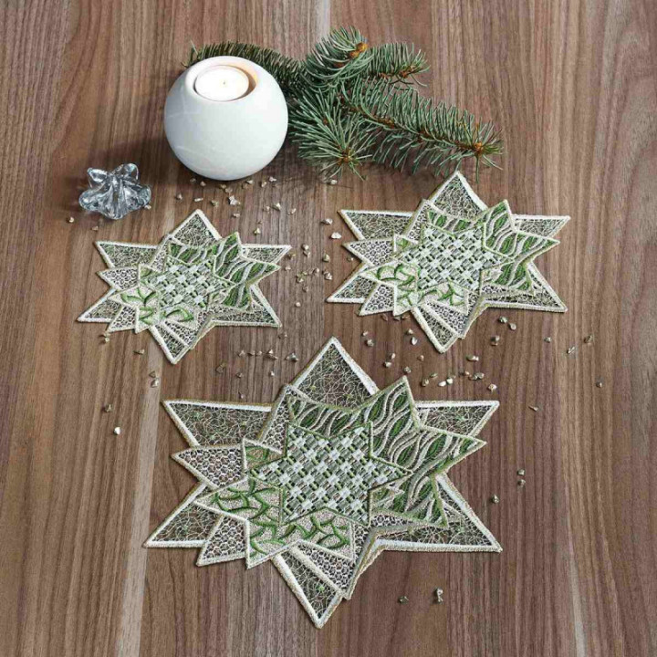 Tischdecke Sternenzauber Plauener Spitze Weihnachts-Deckchen grün