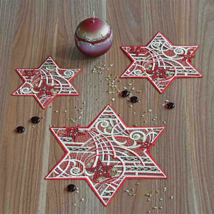 Tischdecke Sternenschweif Plauener Spitze Weihnachts-Deckchen rot