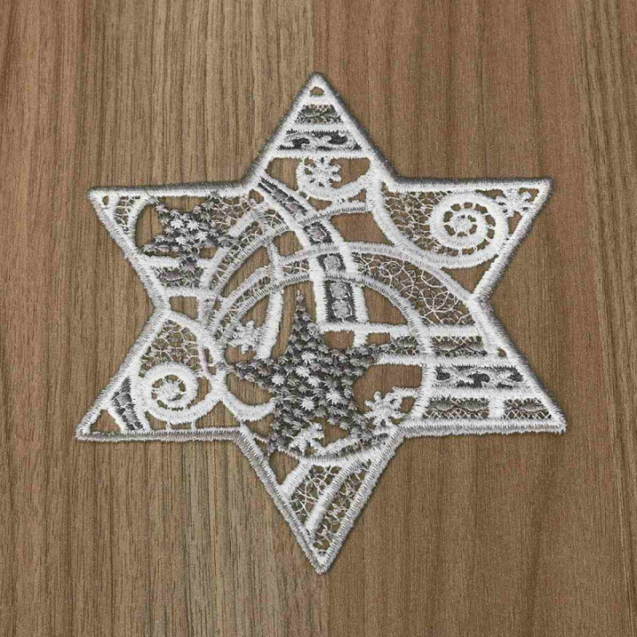 Tischdecke Sternenschweif Plauener Spitze Weihnachts-Deckchen grau