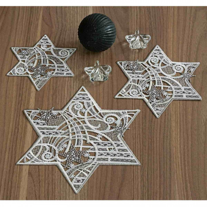 Tischdecke Sternenschweif Plauener Spitze Weihnachts-Deckchen grau