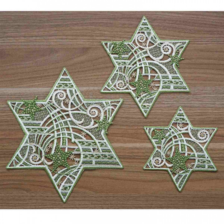 Tischdecke Sternenschweif Plauener Spitze Weihnachts-Deckchen grün