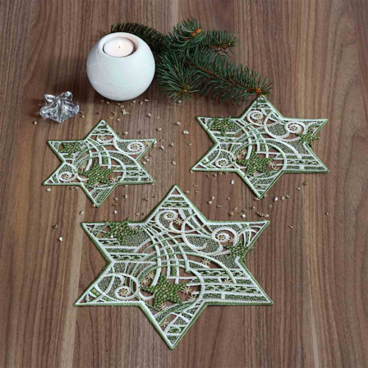Tischdecke Sternenschweif Plauener Spitze Weihnachts-Deckchen grün