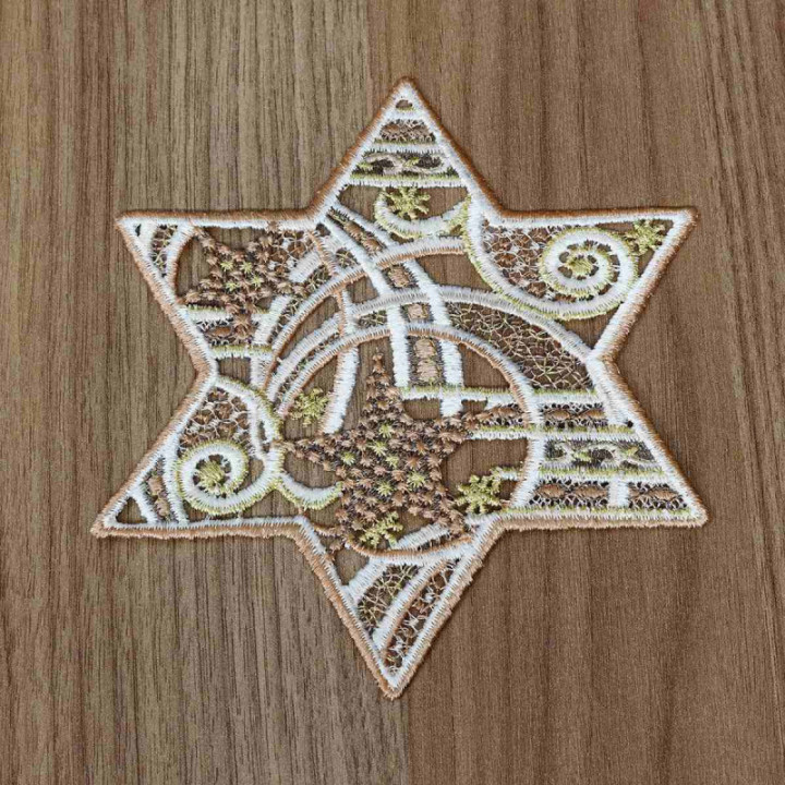 Tischdecke Sternenschweif Plauener Spitze Weihnachts-Deckchen beige