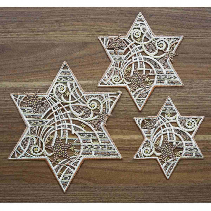 Tischdecke Sternenschweif Plauener Spitze Weihnachts-Deckchen beige