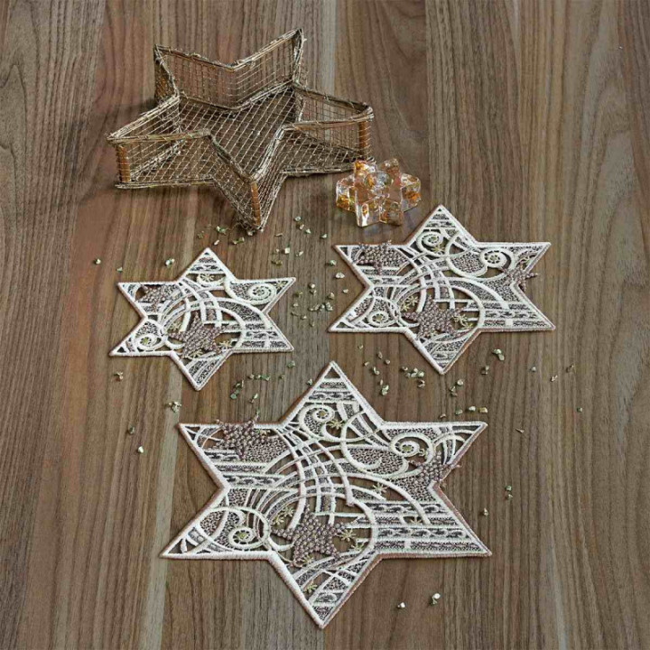 Tischdecke Sternenschweif Plauener Spitze Weihnachts-Deckchen beige