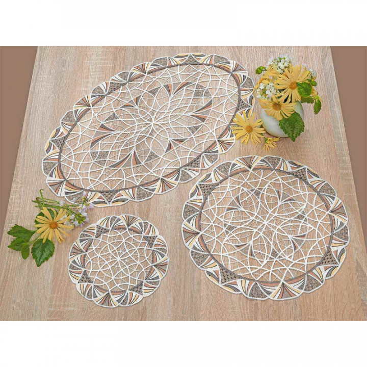 Deckchen Joline aus Echter Plauener Spitze moderne Tischdecke beige-braun