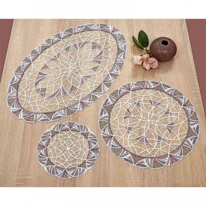 Deckchen Joline aus Echter Plauener Spitze moderne Tischdecke taupe-rosé