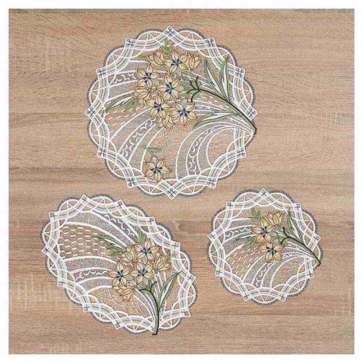 Deckchen Florica Echte Plauener Spitze Tischdecke mit Blumen orange