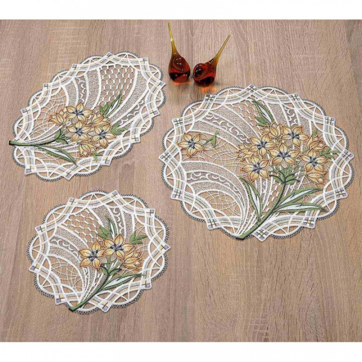 Deckchen Florica Echte Plauener Spitze Tischdecke mit Blumen orange