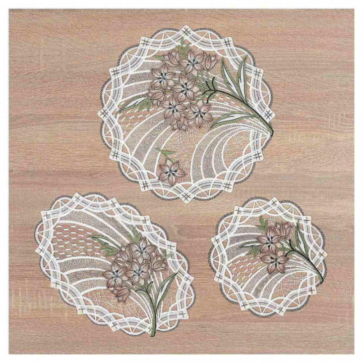 Deckchen Florica Echte Plauener Spitze Tischdecke mit Blumen altrosa