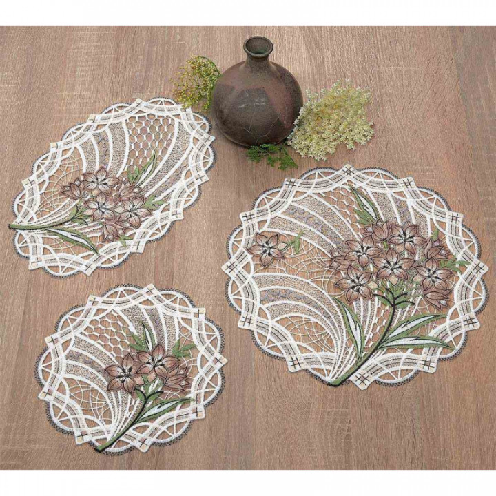 Deckchen Florica Echte Plauener Spitze Tischdecke mit Blumen altrosa