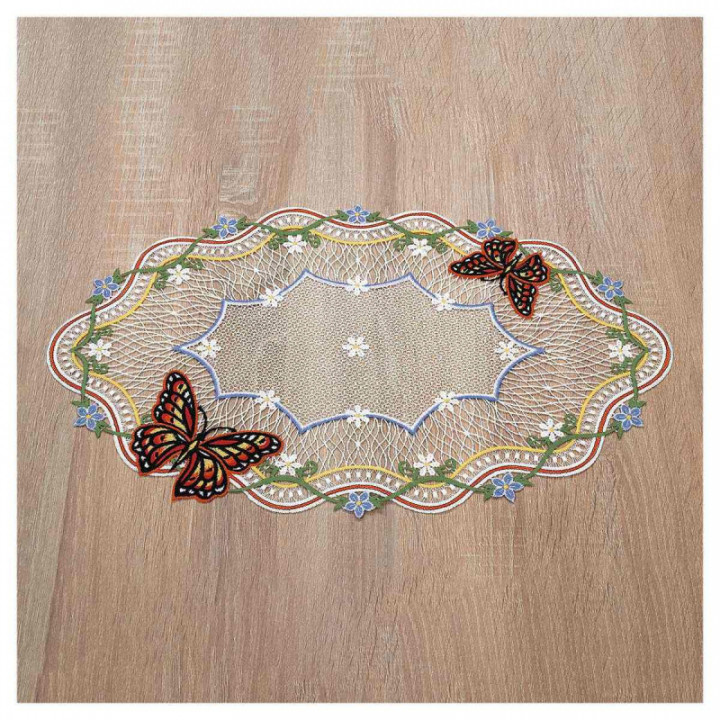 Deckchen Fiona Plauener Spitze Tischdecke Blüten und Schmetterlinge