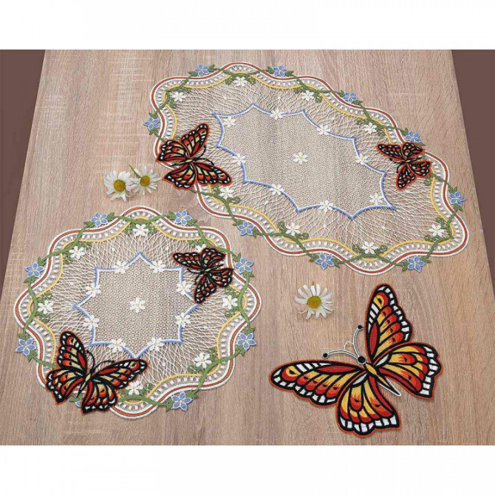 Deckchen Fiona Plauener Spitze Tischdecke Blüten und Schmetterlinge