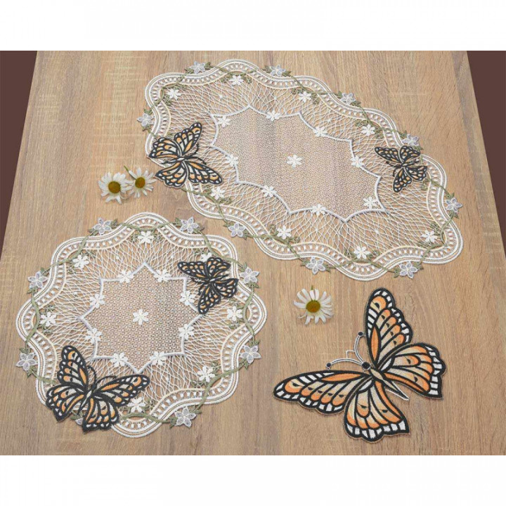 Deckchen Fiona Plauener Spitze Tischdecke Blüten und Schmetterlinge